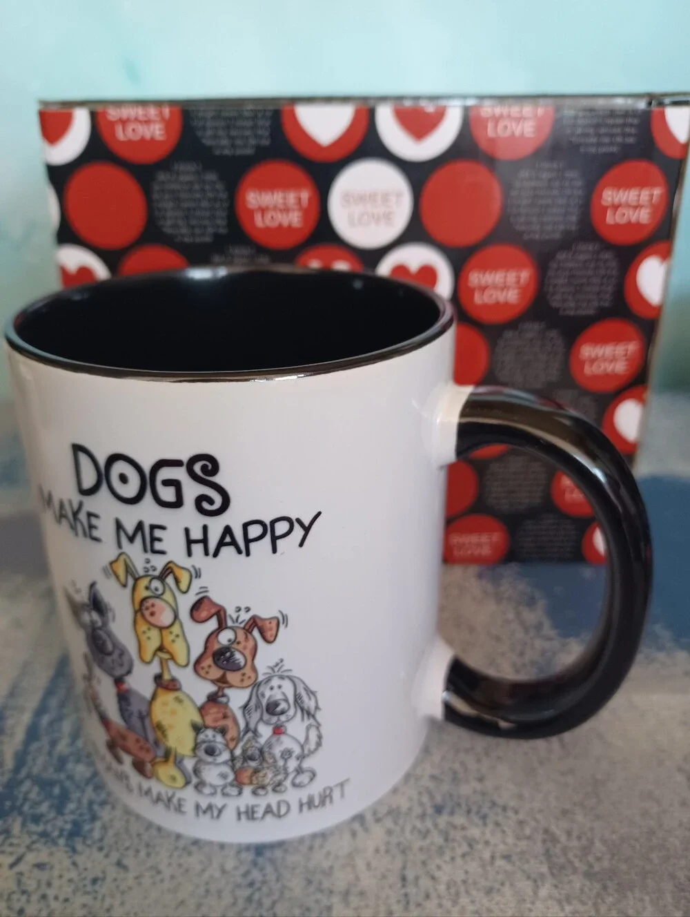 Dogs Make Me Happy Ceramic Mug - Black Interior & Handle